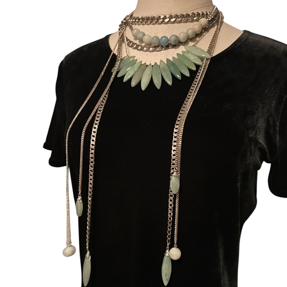 Chic Layered Mint Statement Necklace - image 7